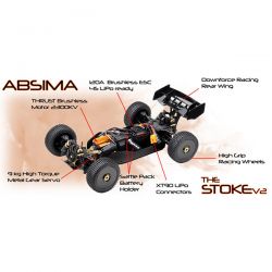 Absima Stoke V2 buggy 1/8 brushless 4WD 4S carrosserie rouge