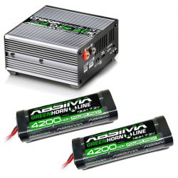 Pack chargeur Absima 5A 50W + lot de deux batteries Ni-Mh 4200mAh 7,2V