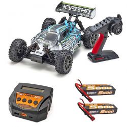 Pack éco Kyosho Inferno NEO 4.0 VE 1/8 brushless carrosserie blanche et bleue